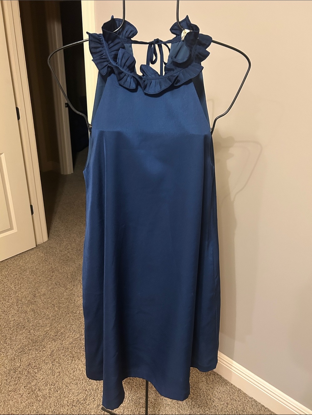 Sugarlips Navy Blue Ruffle Halter Midi Dress